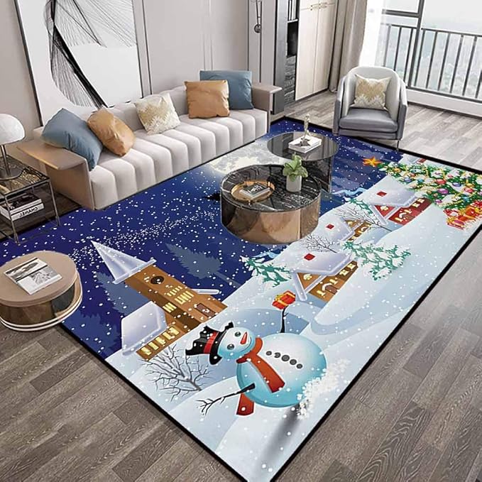 Christmas Living Room Area Rugs 6X9 Feet,Winter Season Snowman Xmas