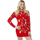 Giggling Getup Womens Light Up Ugly Christmas Sweater Dress with Light Up Bulb, Sweater Dresses for Women 2025
