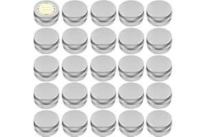 TUZAZO 24Pack 2 Oz Aluminum Tin Cans with Screw Lid and Labels, Refillable Travel Sized Cosmetic Containers Small Tins for Salves, Lotion Bars, Beard Balms, Candles