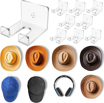 NiHome 8pk Clear Acrylic Wall Mount Hat Holder Cowboy Baseball Cap Organizer