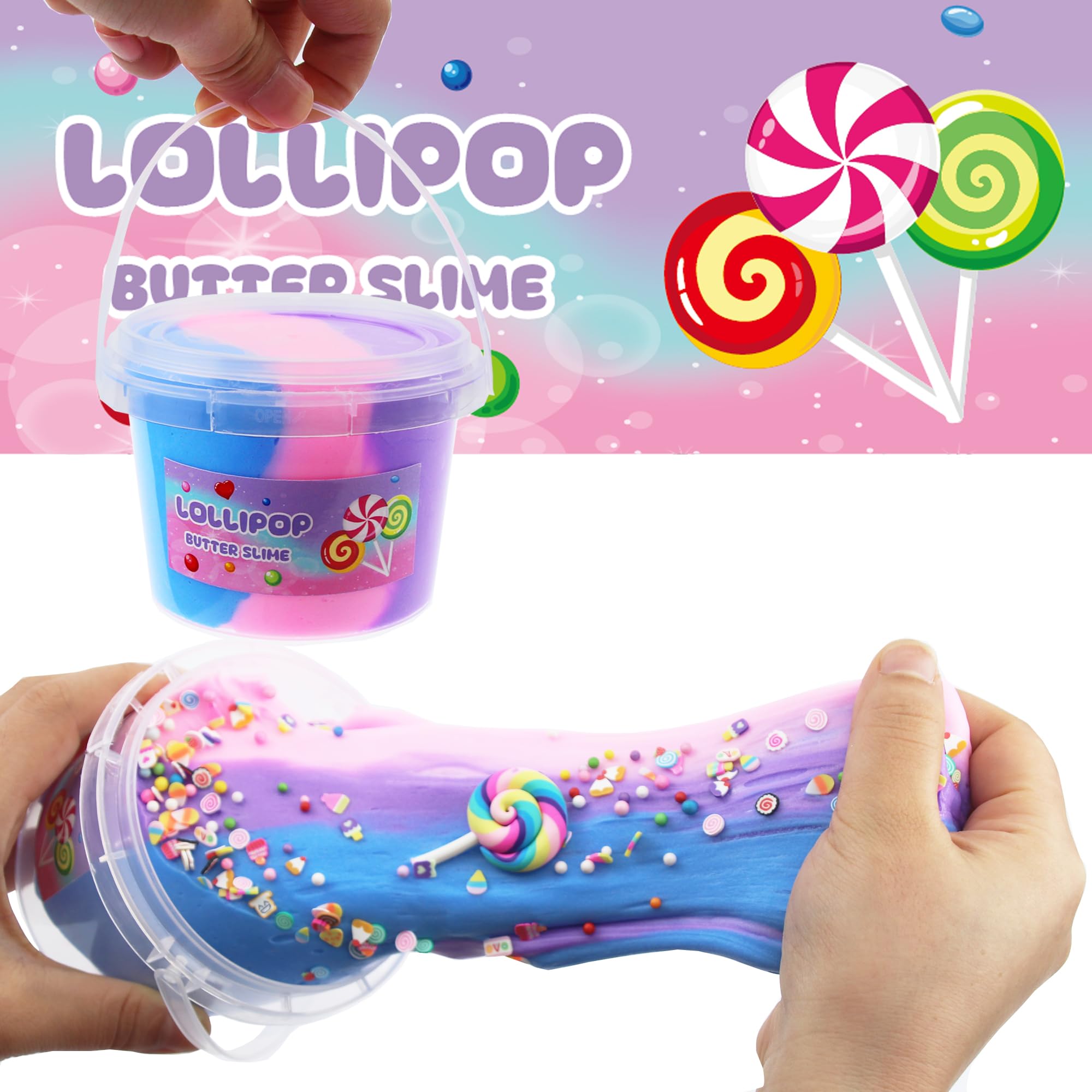 Multicolor Butter Slime,Non-Sticky and Super Soft Scented Purple Slime,Stress Relief Toy(Purple Pink Blue in 1 Pack).