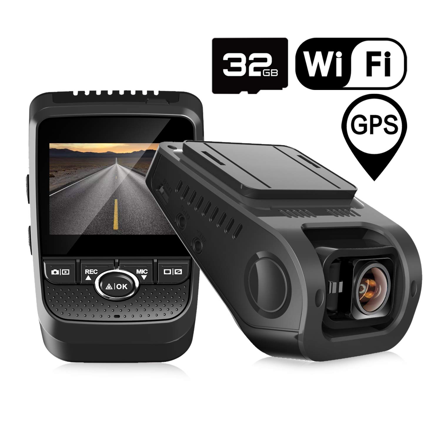 Pruveeo 112GW FHD 1080P Dash Cam, Built-in WiFi GPS, Dash Camera for Cars with Sony Sensor 170-degree Wide Angle 2.4-inch LCD