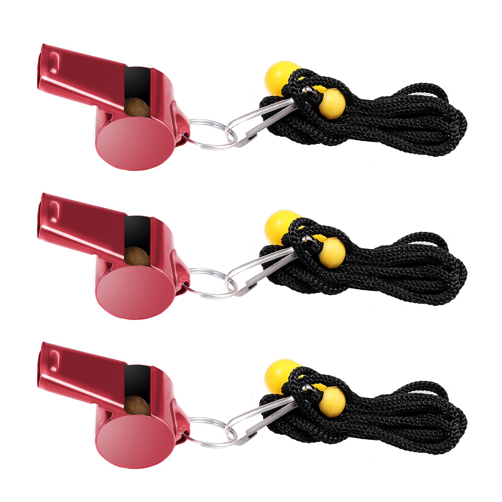 SAVITA 3pcs Stainless Steel Whistles with Lanyard, Super Loud Premium Metal Sports Whistles Bulk for Outdoor Activities PE Classes Coaches Polices Referees Teacher Emergency (Red)