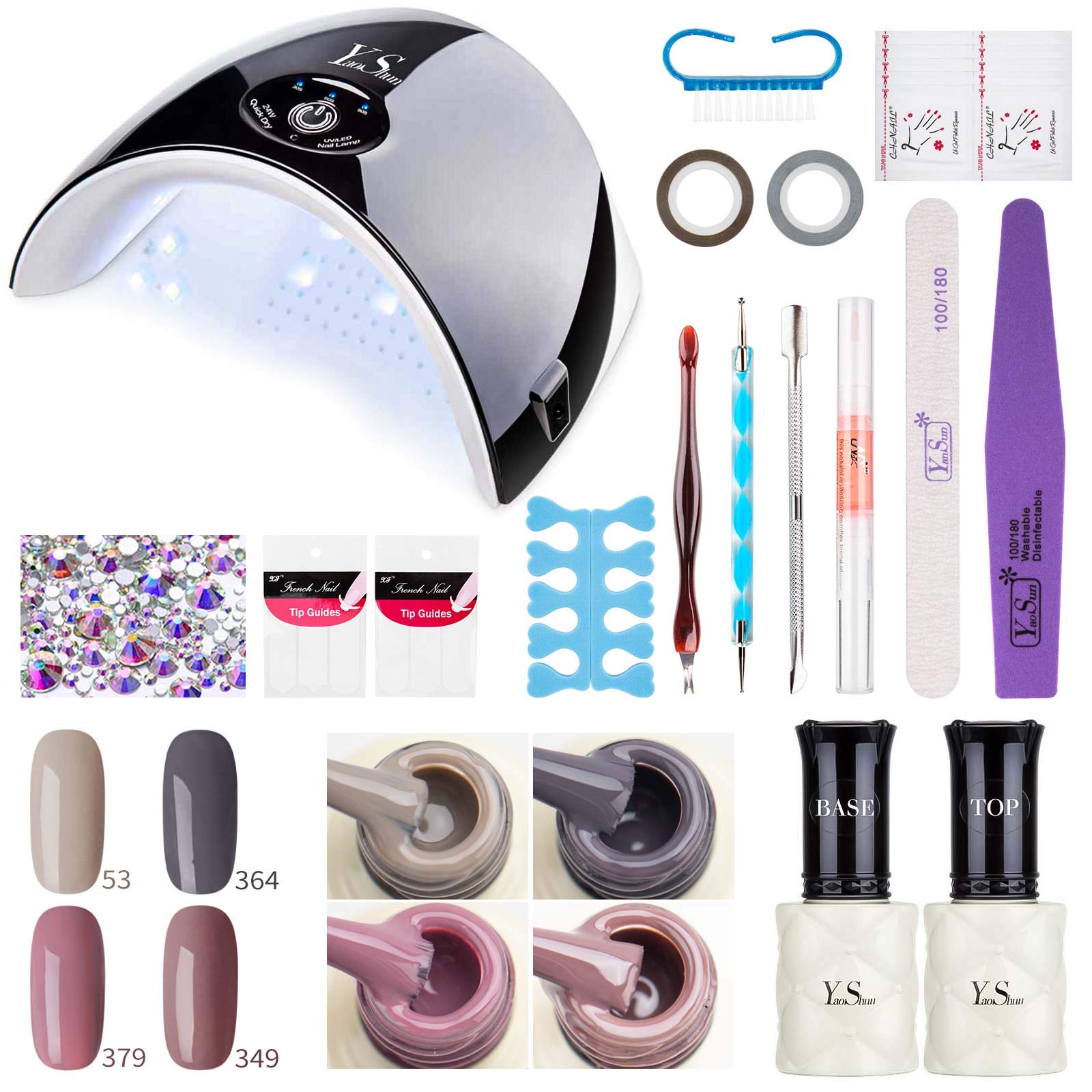 Gel Nail Polish Starter Kit - YaoShun Neutral Colour Nail Gel Polish With 24W LED Nail Lamp Base Top Coat Set And Manicure Tools Nail Art Home Use Kit