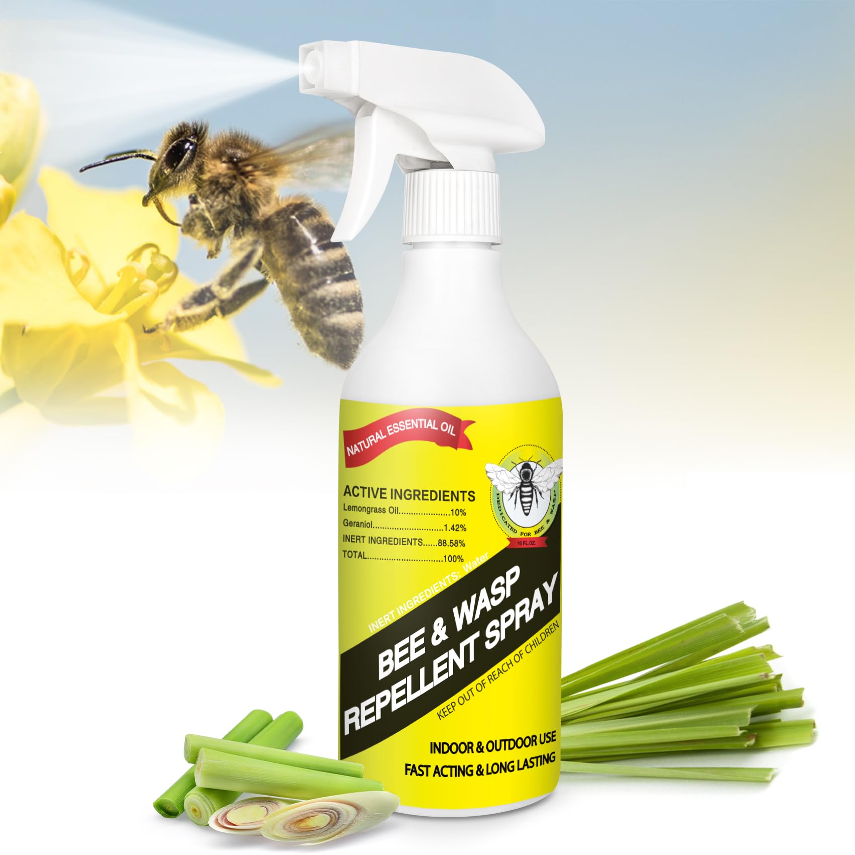 Photo 1 of 16 oz Wasp & Bee Repellent Outdoor Spray with Natural Essential Oils, Hornet & Yellow Jacket Killer Spray for Patio, Garden and Outdoor Areas