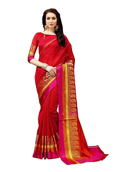 Womens Kanchipuram Silk Saree With Blouse Piece (silk110red_Red)