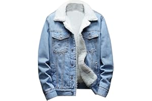 Men's Sherpa Trucker Jacket Lapel Fleece Lined Thicken Distressed Denim Jean Jacket Warm Fashion Winter Cowboy Coats