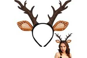 woxafo Deer Antlers Headband, Deer Costume for Women Adults, Cute Reindeer Horns Ears Costume Accessories for Halloween Christmas Cosplay Supplies