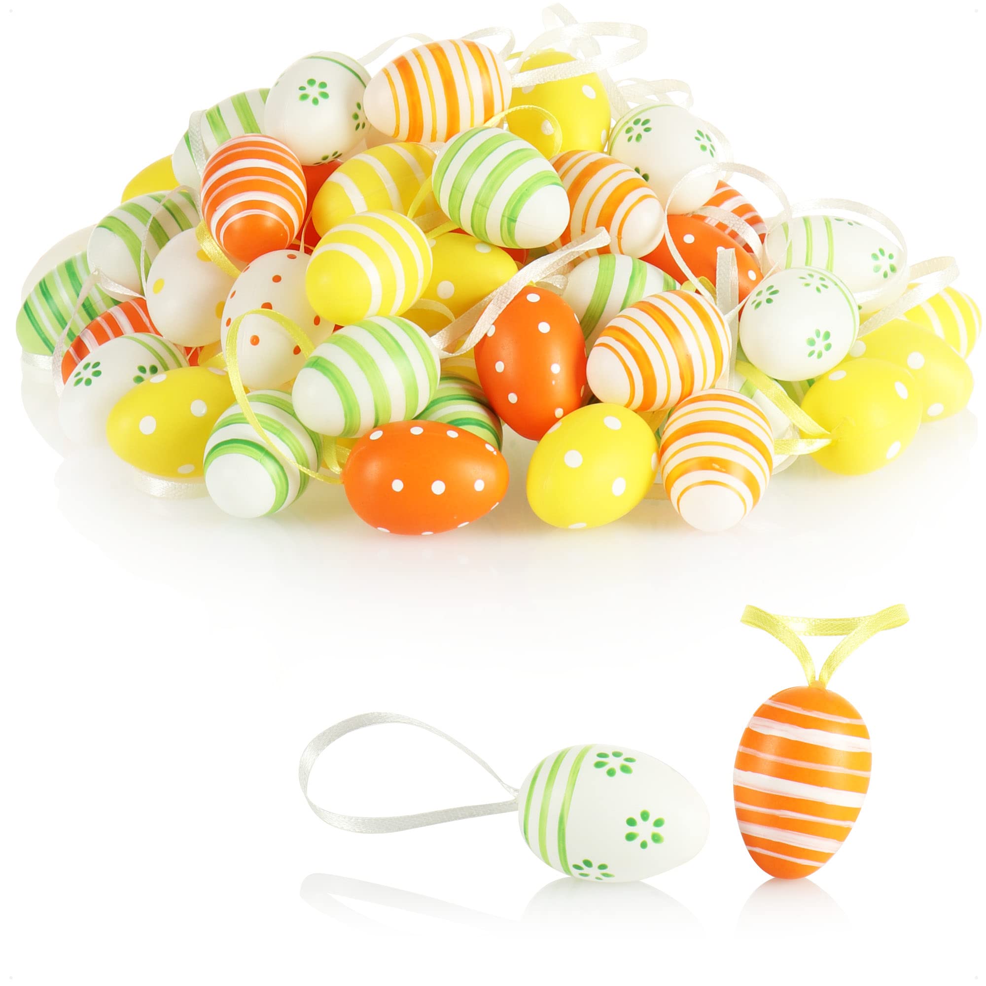 COM-FOUR® 72x hand-painted Easter eggs for hanging - pastel-colored Easter decorations with great patterns - decorative Easter eggs with cord for hanging - size: 4 cm