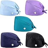 SATINIOR 5 Pcs Surgical Working Caps with Button Adjustable Gourd Shaped Bouffant Working Hats with Sweatband Tie Back