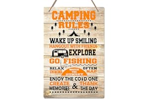 FLYAB Camping Signs,8"x12" Camping Rules Sign,Rustic Camper Decor Sign for Camping RV Travel Trailers Wall Window Accessories Funny Camping Sign for Christmas Summer