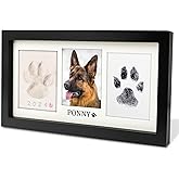 MYPAWLETS Extra Large Paw Print Frame Kit,Dog/Cat Paw Print Kit,Soft Pawprint Clay&Clean Touch Ink Pad,Pet Paw Print Impression Kit with Customization Tool,Wooden Pet Memorial Frame-Black