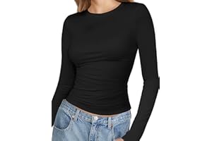 YOGINGO Womens Crew Neck Basic Long Sleeve T Shirt Slim Fit Tees 2024 Fall Y2k Going Out Crop Tops Cute Tight Shirts