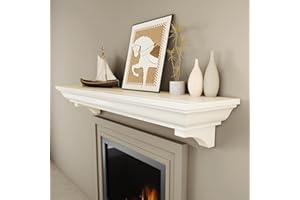 KALSUBO 48 Inch Fireplace Mantel Shelf, Invisible Heavy Duty Bracket Floating Mantle for Over Fireplace, Wall Mounted Handcrafted Hollow Solid Wood Design, Rustic Traditional Fireplace Decor (White)