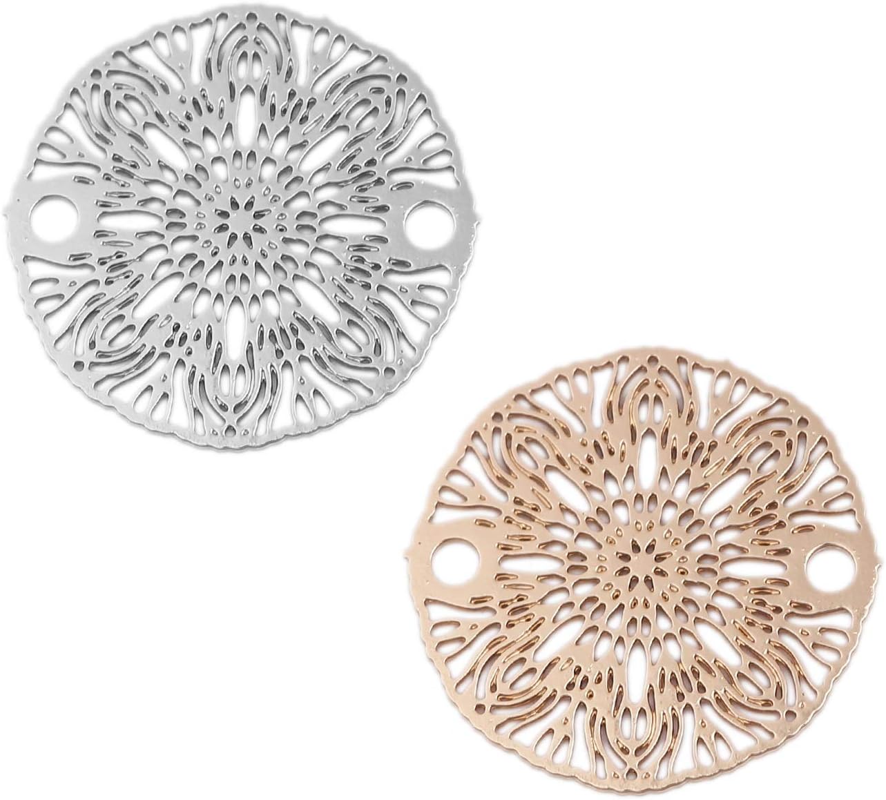 Copper Filigree Connectors, 20 Pack (10 of Each), Silver and Gold Tone (Flower)