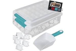 Gorilla Grip Stackable Ice Cube Tray and Bin Set, Includes 2 Trays with Lid and Scooper, Easy Release, Makes 56 Cubes for Cocktail Soda Coffee, Leak Proof Freezer Bucket Kit, Kitchen Gadget, Turquoise