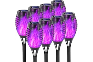 EOYIZW Solar Outdoor Lights, 8 Pack Purple Halloween Decorations Outdoor, Waterproof Mini LED Solar Tiki Torches for Outside Light for Halloween Garden Yard Porch Lawn Decor