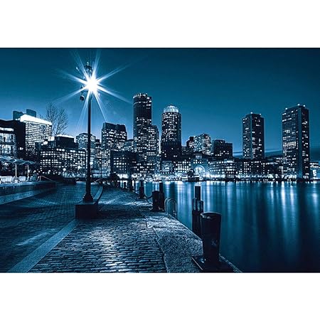 Vlies Fototapete 400x280 cm PREMIUM PLUS Wand Foto Tapete Wand Bild Vliestapete - New York Tapete Laterne Nacht Skyline Licht