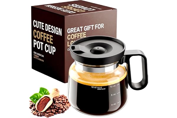 Coffee Pot Mug with Lid, 16oz Glass Mini Coffee Pot Cup, Heat-Resistant Clear Travel Mug, Spill-Resistant Novelty Coffee Cup