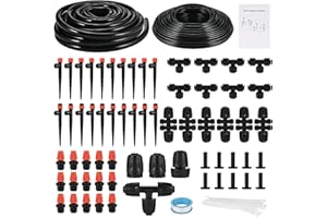 Tigvio Complete 234FT Drip Irrigation System with 87 Quick Connectors - Automatic Sprinkler Kit for Lawn, Raised Bed, Greenhouse & Plant Watering. Includes 1/4'' Tubing, Drip Emitters, & Connectors