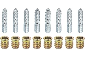 uxcell M10x50mm Hanger Bolts, 8pcs 30mm Wood Dowel Screw Self-Tapping Screw with 8pcs M10x20mm Threaded Insert Nuts Interface