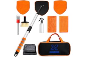 X XINDELL XINDELL Extendable Windshield Cleaner Tool Kit for Car, Interior & Exterior Window Cleaning with Pivot Head, Car Cleaning Microfiber Towels Kit with 3 Reusable Pads, Spray Bottle & 3 Towels (Orange)