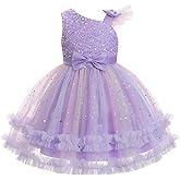 IDOPIP Toddler Baby Girls Sequin Dress Asymmetric Bowknot Pageant Birthday Party Wedding Flower Girl Tiered Tulle Tutu Dress