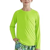 WISREMT Boys UPF 50+ Rash Guard Long Sleeve - Quick Dry Swim Shirt Youth Kids Sun Protection Athletic Tee for Beach Swimming