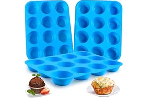 Sidosir Silicone Muffin Pans for Baking, Non-stick Silicone Cupcake Molds for Baking, 12 Cups Muffin Pan for Freezing Eggs, Brownie (3, 2.48Inch Blue)
