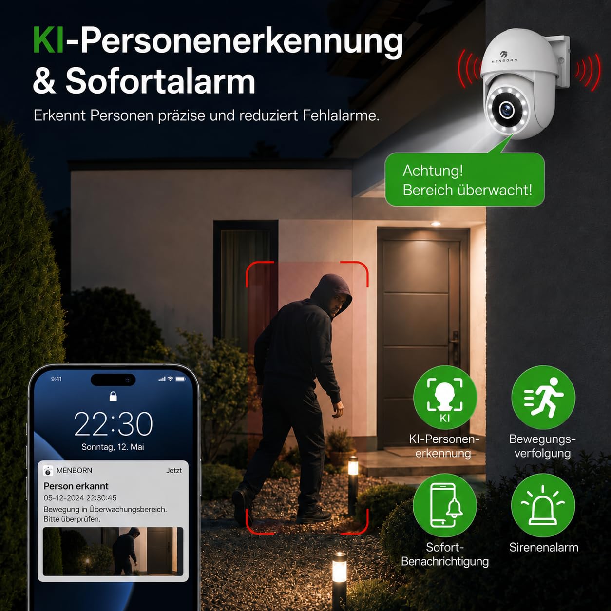 Überwachungskamera Aussen WiFi 6, WLAN Kamera Outdoor 2,5K mit 2,4/5GHz 5