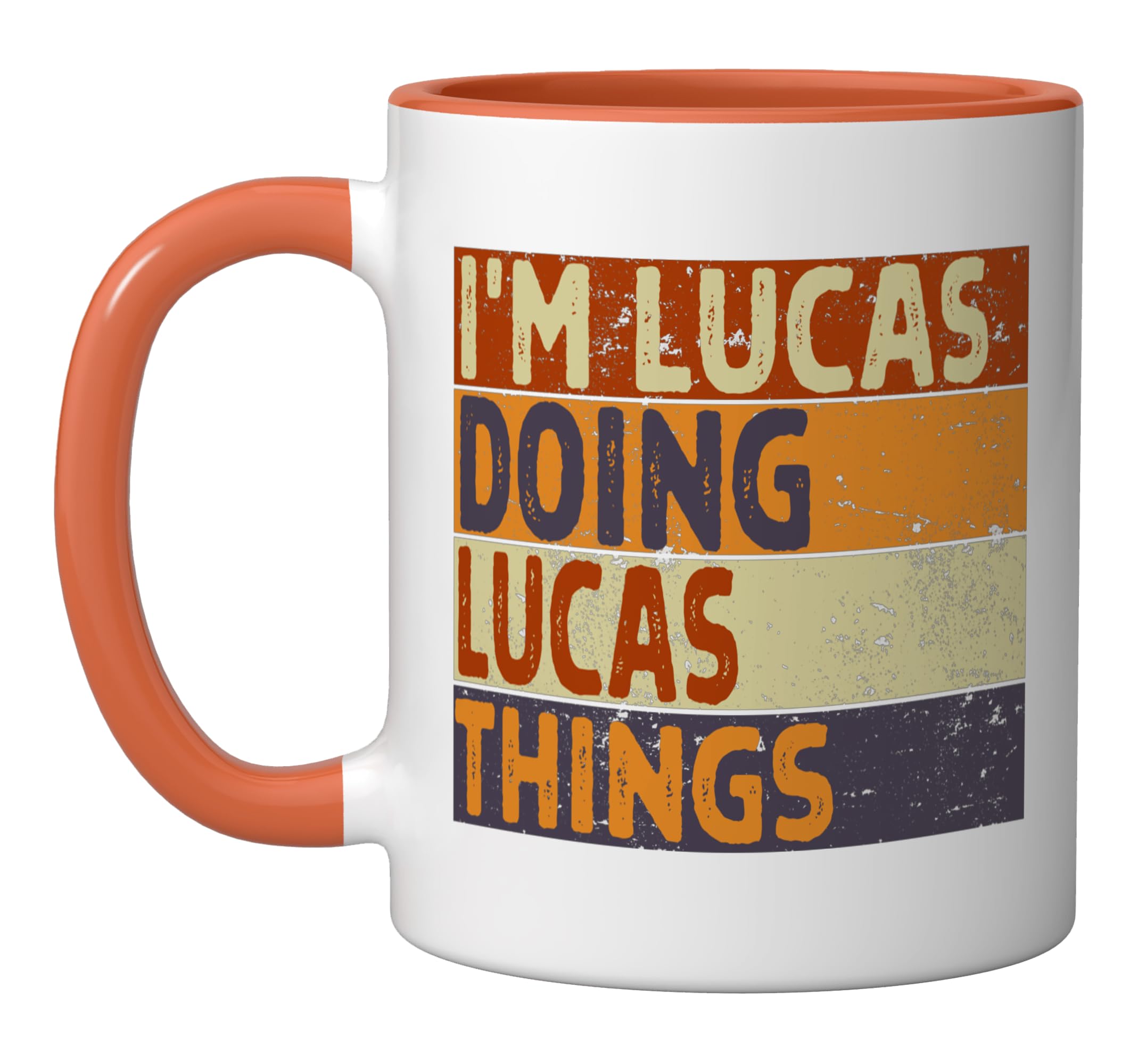 Photo 1 of Retro I'm LUCAS Doing LUCAS Things Funny Birthday Joke Ceramic Mug, Orange/White