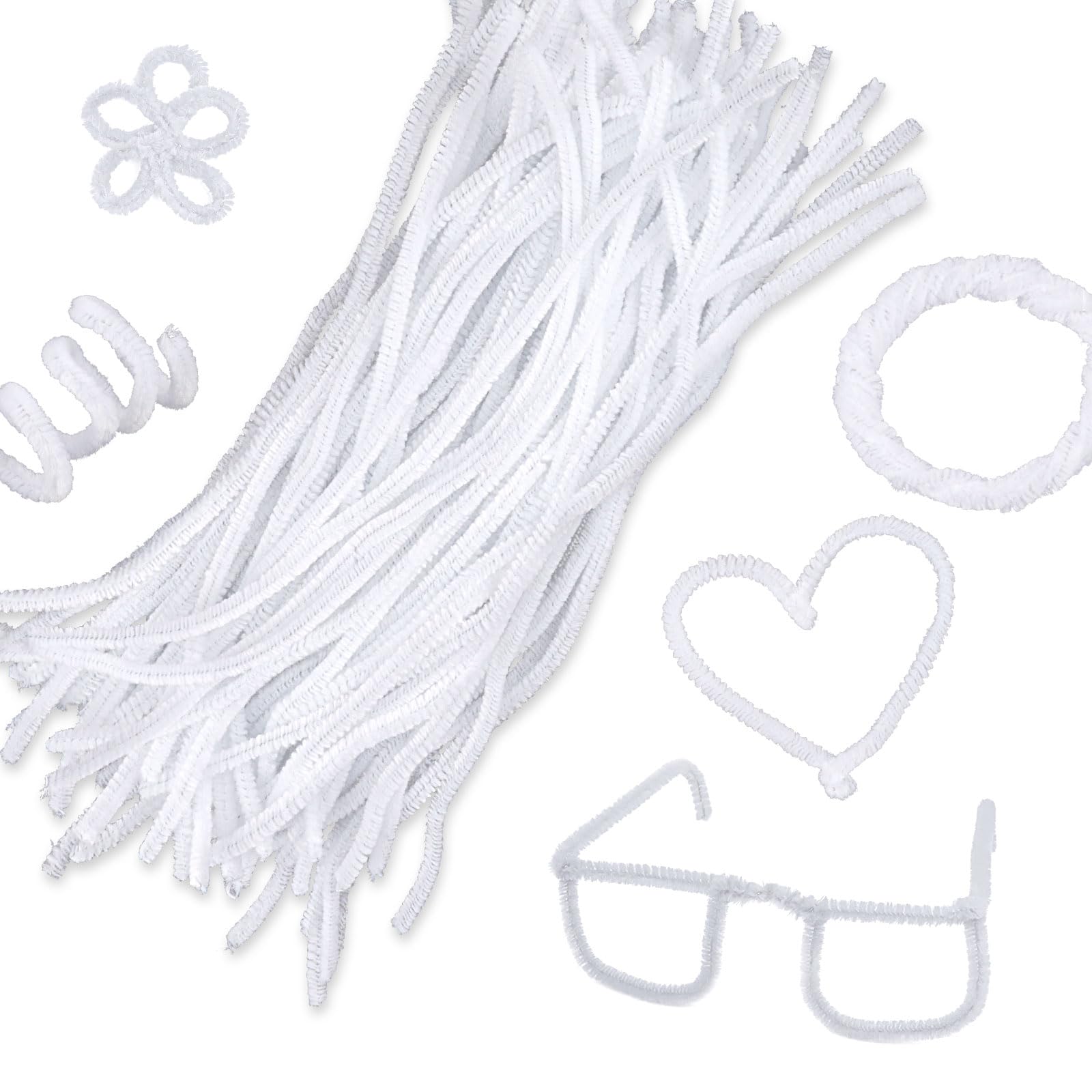 100Pcs Pipe Cleaners, 30cm White Pipecleaners for Craft, Soft Fuzzy Pipe Cleaners Wire Sculpture for Craft Flowers, Holloween, Chritsmas DIY Projects Decor