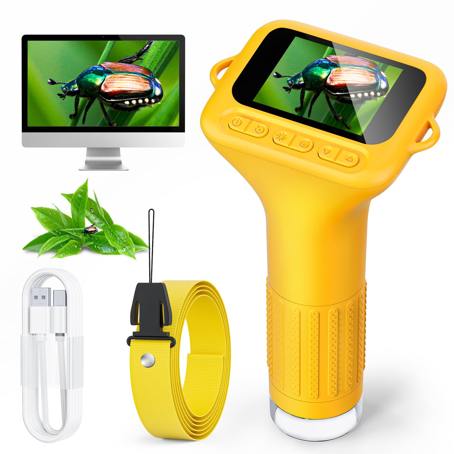 SKYBASIC Digital Microscope for Kids 1000X Portable Mini Microscopes: 2.0 Inch HD Screen Handheld Microscope - Edu Science STEM Toy Gift for Birthday Christmas Aged 5-12 Boys & Girls - Yellow