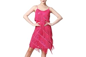 IWEMEK Women Salsa Latin Dance Dress Sequin Tassel Fringe Flapper Dress 1920s Gatsby Cocktail Dress Tango Ballroom Dancing Costume