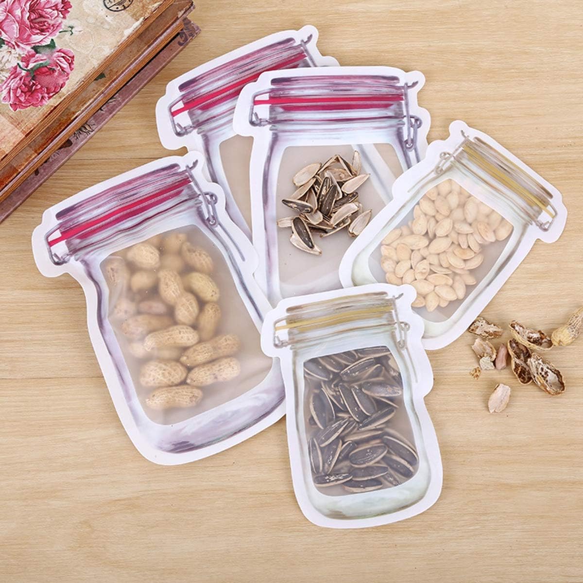 Nosii Mason Jar Pattern Food Saver Storage Bags Kitchen Organizer Children's Snacks Fresh Bags Well Sealed S M L (Size : L: 24.5 * 17.5 620ml (blue))