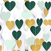 Sage-Green Mint Beige-Gold Love-Heart Garland, 39Ft Rustic Wedding Hanging Birthday Decor Streamers Banner, Bachelorette Bridal Shower Engagement Valentines Graduation Woodland Party Supplies