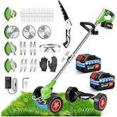 Weed Wacker Eater Battery Powered - Cordless Electric Weed Wacker Wheels Grass Trimmer Brush Cutter Trimmer Edger Lawn Tool B