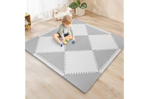 Funsland Foam Floor Mat for Kids - Triangles Play Mats for Baby Toddlers Soft and Thick Exercise Puzzle Playmat 50”x50” 48 Tiles