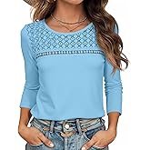 Tankaneo Womens Long Sleeve T-Shirts Dressy Casual Lace Tops 2025 Fall Trendy Crewneck Loose Blouses