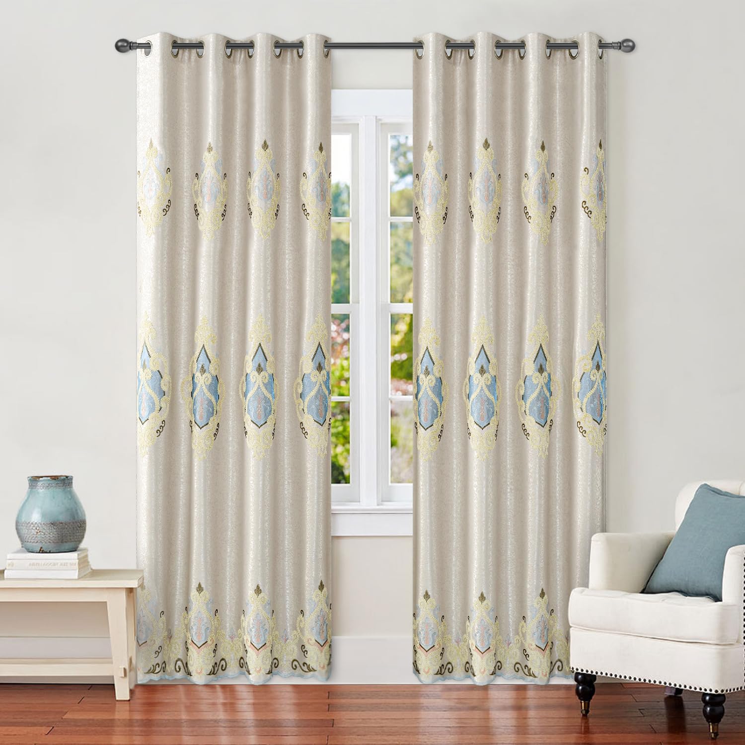 VOGOL Customized Simple Chenille Jacquard Blackout Window Elegance Curtains/Drapes/Panels/Treatments for Bedroom Living Room,Top Grommets, Two Panels, W54 x L96 inch