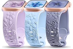 TOYOUTHS 3 Pack Floral Embossed Bands Compatible with Apple Watch Band 38/40/41/42/44/45/49mm Women, Engraved Soft Silicone 3D Flower Cute Dressy Straps for iWatch Series 9/SE/Ultra/8/7/6/5/4/3/2/1