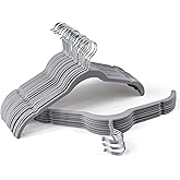 Sishynio Premium Velvet Shirt Hangers 30 Pack, Space-Saving Non-Slip Felt Hanger with 360° Swivel Hook, Slim Flocked Hangers for Strappy Dresses, Blouses, Tank Tops(Grey)
