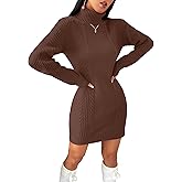 SunnyMelody Womens Turtleneck Cable Knit Sweater Dress Winter 2025 Christmas Ladies Dressy Long Sleeve Mini Dresses