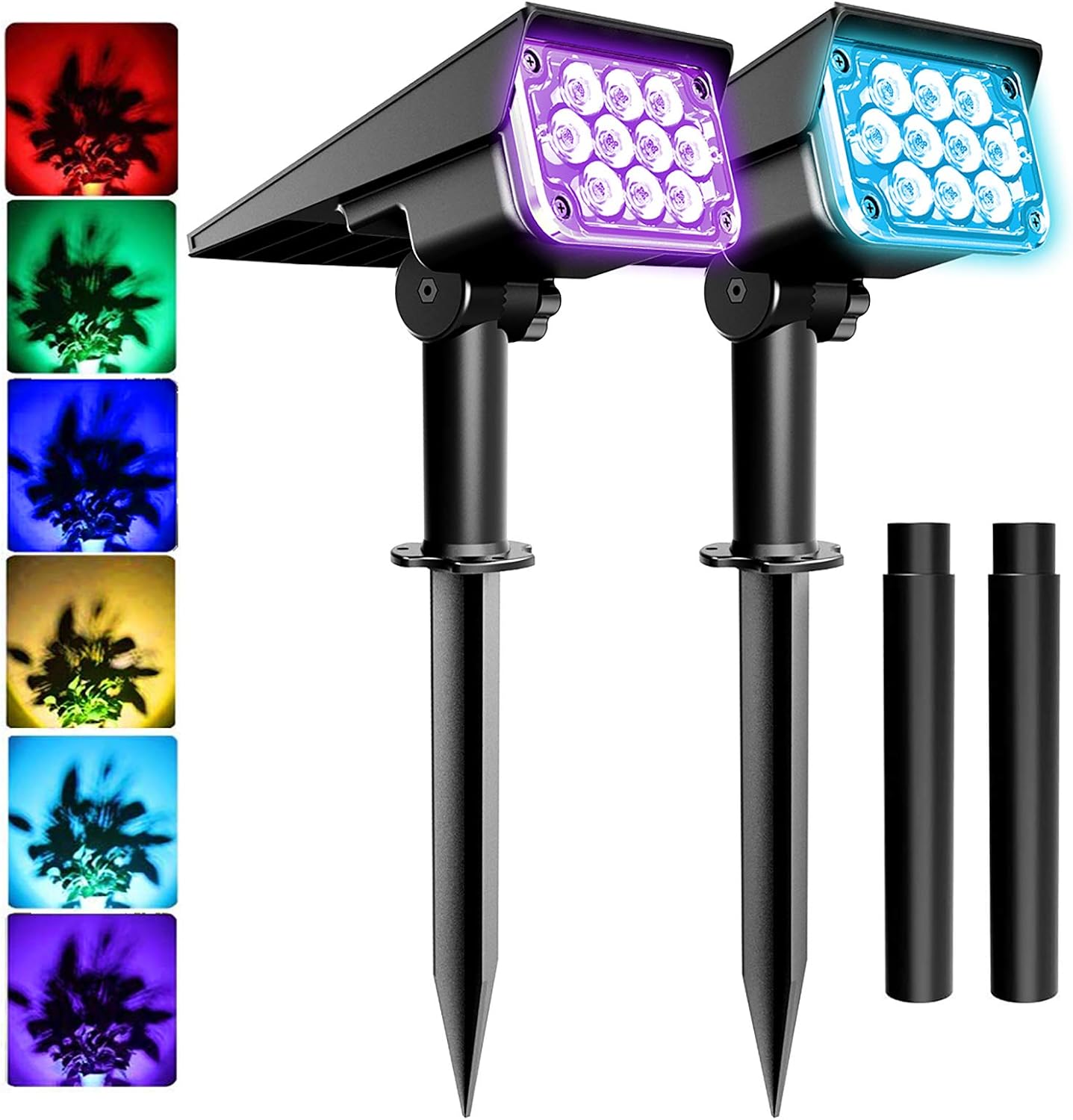 T-SUNUS Solar Color Landscape Spotlights, IP65 Waterproof Solar Powered spot Light Wall Lights