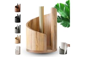 Wooden Paper Towel Holder, Mountain Paper Towel Holder Countertop with Mango Wood Round Base and Iron Holder, Kitchen Paper H