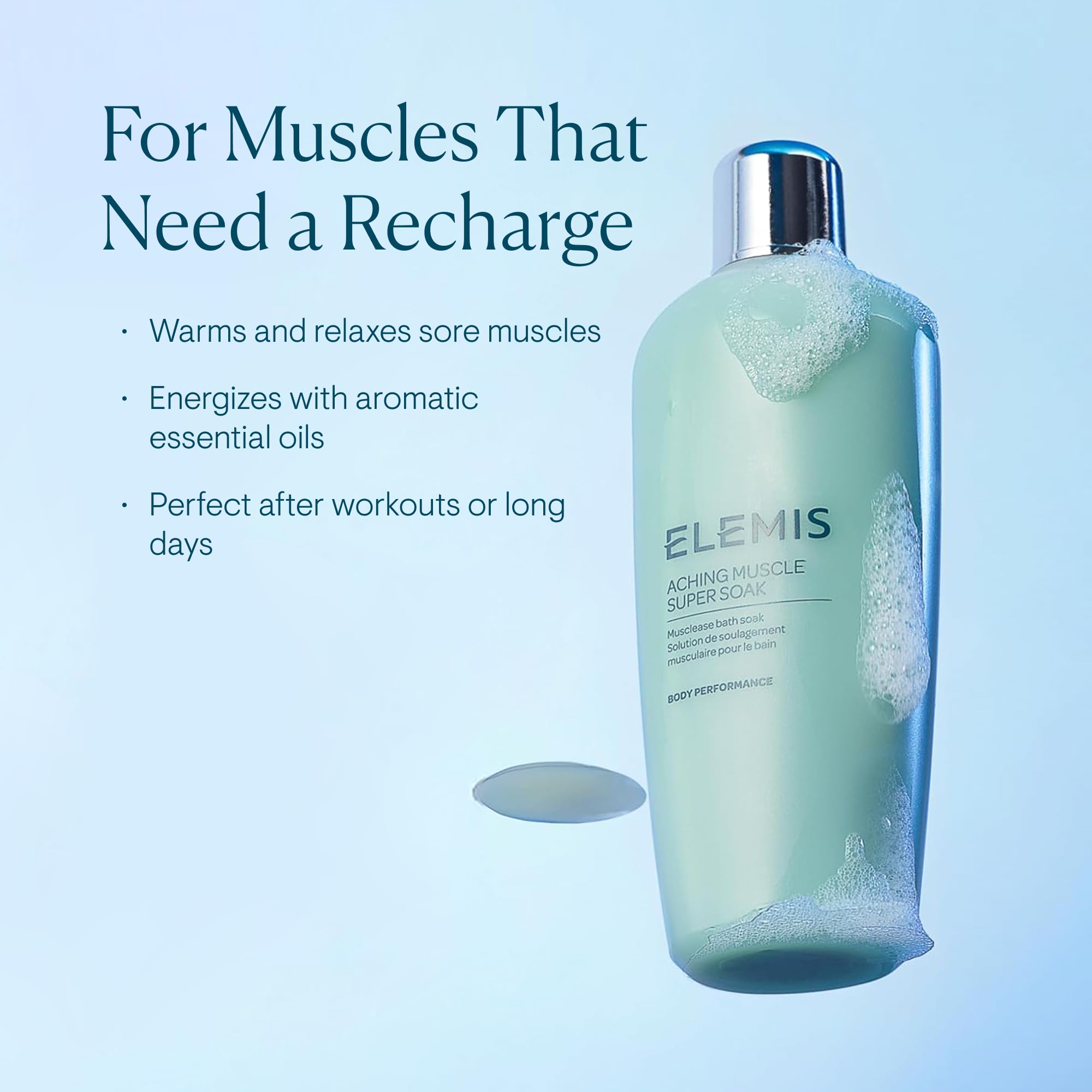 ELEMIS Aching Muscle Super Soak 400ml, Natural Bath Milk Soak To Ease Muscle Aches & Tension