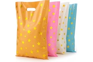 Loot Bags 40 Pack | Medium Goodie Bags for Birthday | 9.8 x 6.3 Inch Party Favor Bags with Gold Star Print | Reusable Treat B