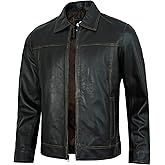 UrbanFocal Vintage Leather Jacket Men - Real Lambskin Classic Turn Down Collar Leather Jackets For Mens