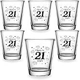 6 PCS 21th Birthday Shot Glasses Set, 1.5 oz Cheers to 21 Years Clear Shot Glass Cups with Heavy Base, Birthday Decorations for Women, Men, Funny Birthday Gifts, Party Supplies or Favors for Her, Him