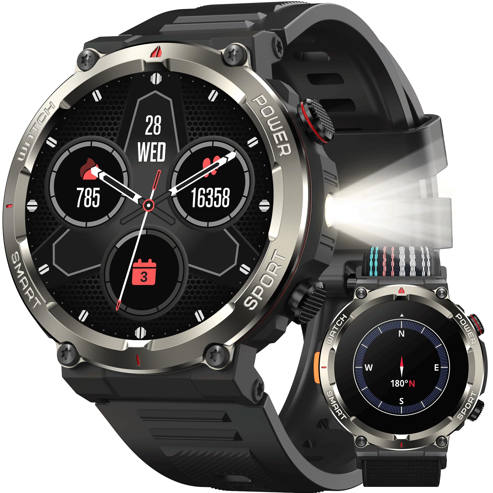 IOWODO Smartwatch Men's 2025 | 100 Day Battery & Lighting | IP68 Waterproof & Compass | 1.45 Inch Touchscreen | Bluetooth Calls | 100+ Sports Modes | Heart Rate & Sleep Analysis | For Android/iOS